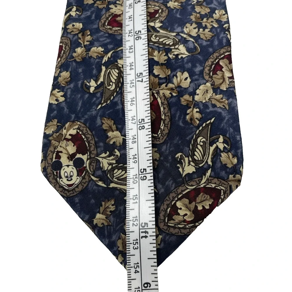 Vintage Mickey Mouse Disney 100% Silk Necktie Blue Paisley Leaves Extra Long 61